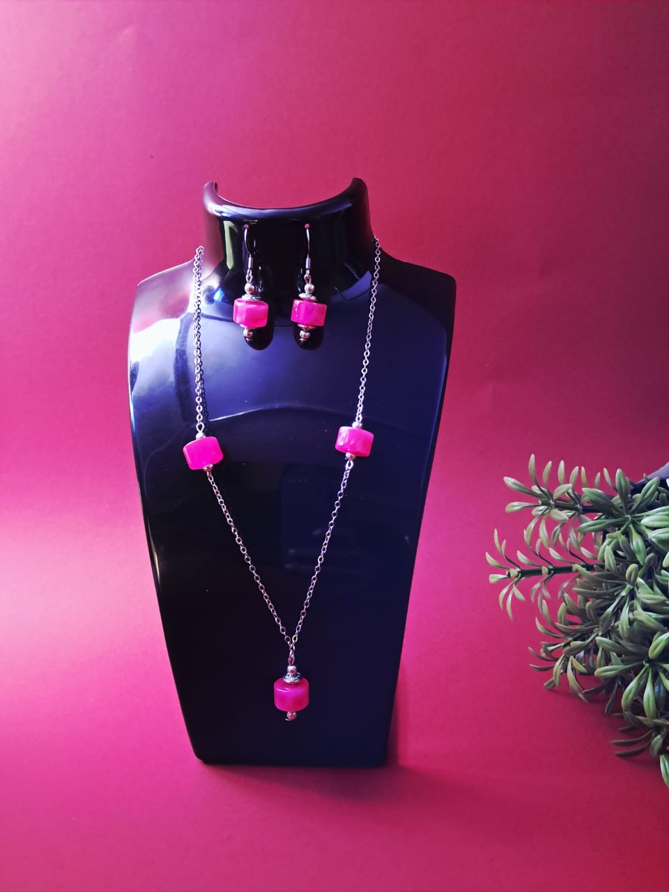 Stainless steel and Acrylic beads handmade chain and earrings