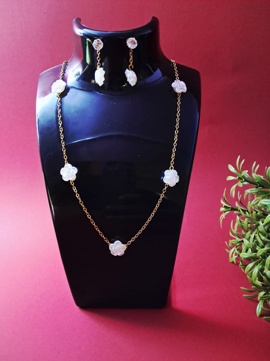 Handmade golden chain and Acrylic white bead with Earrings