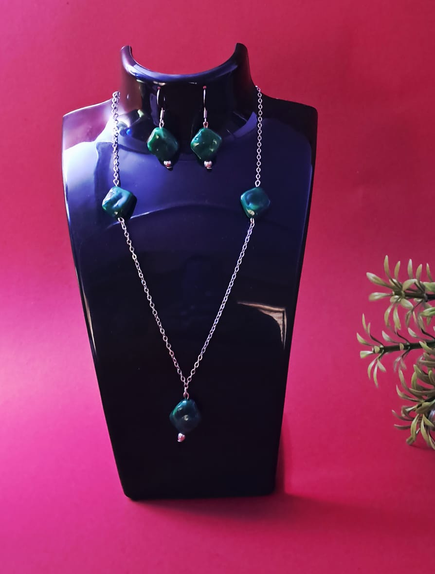 Stainless steel and Acrylic beads handmade chain and earrings