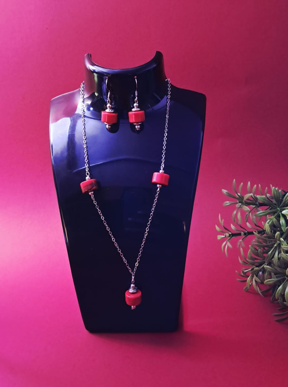 Stainless steel and Acrylic beads handmade chain and earrings