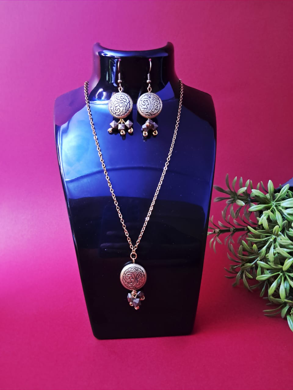 Handmade Golden chain and Acrylic bead with earrings