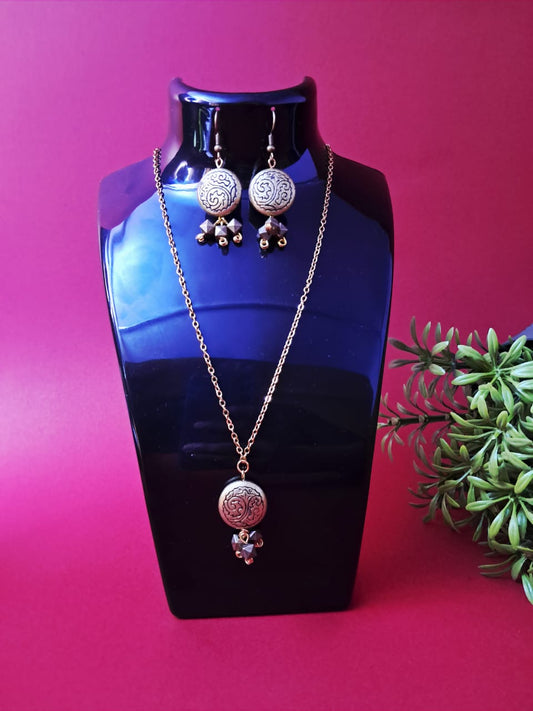 Handmade Golden chain and Acrylic bead with earrings