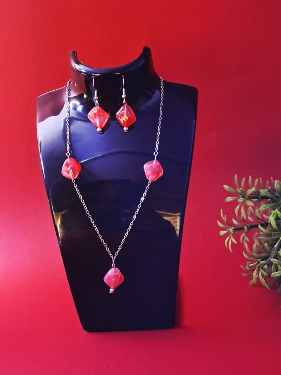 Stainless steel and Acrylic beads handmade chain and earrings